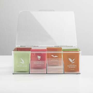 Stackable Tea Bag Organizer with Lid - Clear Storage Bins