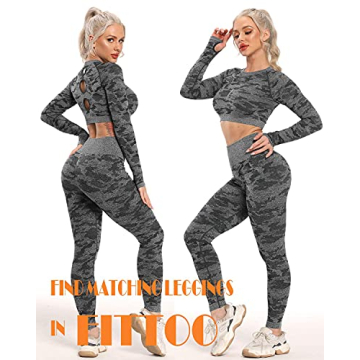 FITTOO Women's Camouflage Activewear Crop Top Size M