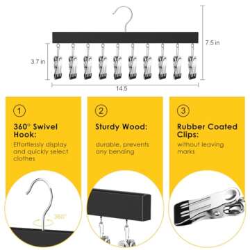 Legging Organizer for Closet, Pants Hangers with Clips Holds 20 Leggings, Jeans, Hats, Shorts, Socks, 360° Rotating Space Saving Hanging Clothes Organizer for Closet Organizers and Storage 2Pcs