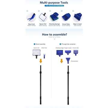AquaticHI 5 in 1 Aquarium/Fish Tank Cleaning Kit/Tool, Algae Scraper, Fish Net, Sponge, Plant Fork, ...