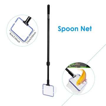 AquaticHI 5 in 1 Aquarium/Fish Tank Cleaning Kit/Tool, Algae Scraper, Fish Net, Sponge, Plant Fork, Gravel Rake, Length Adjustable from 21 inches to 31 inches (Extendable)