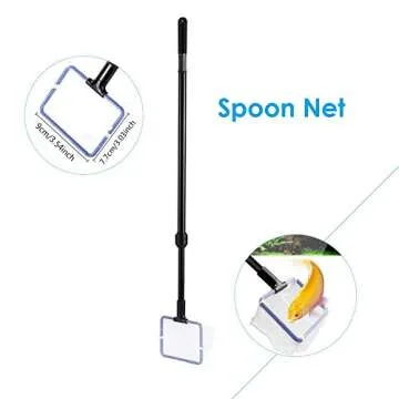 AquaticHI 5 in 1 Aquarium/Fish Tank Cleaning Kit/Tool, Algae Scraper, Fish Net, Sponge, Plant Fork, Gravel Rake, Length Adjustable from 21 inches to 31 inches (Extendable)