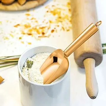 TeamFar Mini Scoop Set of 4, 3 Oz Small Canister Jar Gold Candy Utility Scoops Stainless Steel for Kitchen Scooping, Healthy & Dishwasher Safe