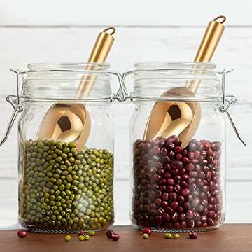 TeamFar Mini Scoop Set of 4, 3 Oz Small Canister Jar Gold Candy Utility Scoops Stainless Steel for Kitchen Scooping, Healthy & Dishwasher Safe