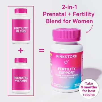 Pink Stork Fertility Supplements for Women - Prenatal Multivitamin with Ovulation, Conception, & Hormone Balance Support - 17 Vitamins & Inositol, Ashwagandha, & Vitex - 60 Capsules