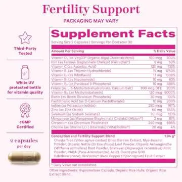 Pink Stork Fertility Supplements for Women - Prenatal Multivitamin with Ovulation, Conception, & Hormone Balance Support - 17 Vitamins & Inositol, Ashwagandha, & Vitex - 60 Capsules