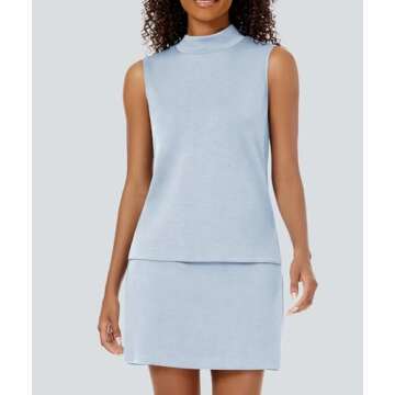 Casly Lamiit Womens Two Piece Skirt Set Tennis Outfits Spring Sweatsuit Mock Neck Tanks Short Skorts...