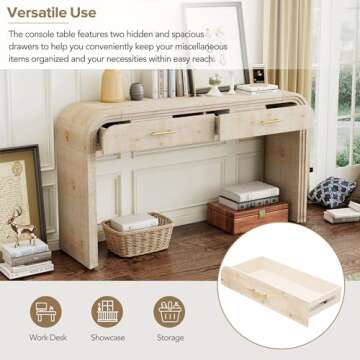 Merax 59inch Unique Silhouette Retro Console Table, Versatile Entryway Table with Two Top Drawers for Entrance & Dinning Room & Living Room & Hallway, Natural Wood Wash