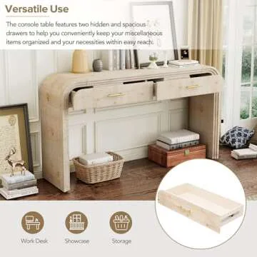 Merax 59inch Unique Silhouette Retro Console Table, Versatile Entryway Table with Two Top Drawers for Entrance & Dinning Room & Living Room & Hallway, Natural Wood Wash