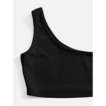 Verdusa Women's One Shoulder Tank Top and Lounge Shorts 2 Piece Tracksuit Set Black M