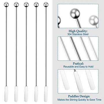 6 Pcs Cocktail Paddle Drink Stirrers Stainless Steel Coffee Reusable Beverage Swizzle Stick for Bar Party Home Office