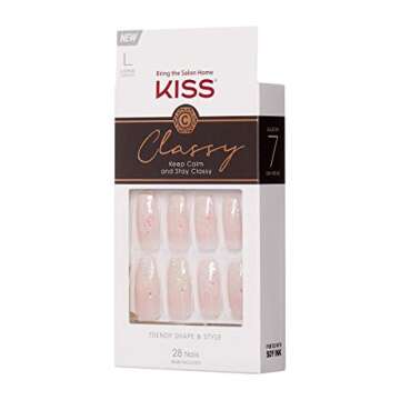 KISS Classy French Nail Manicure Kit with Gel Finish, Long, Coffin Shaped, “Scrunchie”, Gel Nail...