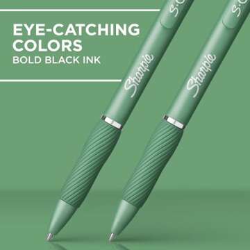 SHARPIE S-Gel, Gel Pens, Drawing Pens, Gel Ink Pens For Journaling, Writing Pens, Coloring Pens, Medium Point Pens (0.7Mm), Green Barrel, Black Ink, 4 Count
