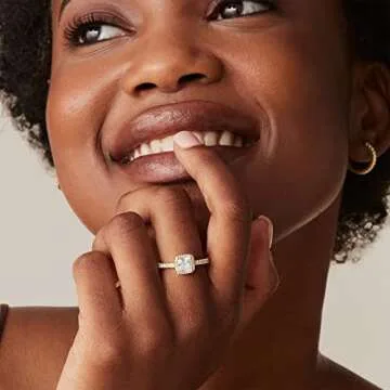 PAVOI 14K Gold Plated Square Halo Ring for Women | Promise Rings for Her (Yellow Gold, 7)