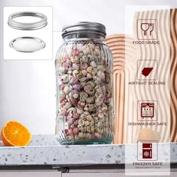 Amzcku 64oz vintage Mason Jars with Lids, Wide Mouth 2 Quart Canning Jar Half Gallon, Safe For Storage, Canning, Pickling, Preserving, Fermenting, DIY Crafts & Decor 3 Pack