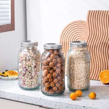 Amzcku 64oz vintage Mason Jars with Lids, Wide Mouth 2 Quart Canning Jar Half Gallon, Safe For Storage, Canning, Pickling, Preserving, Fermenting, DIY Crafts & Decor 3 Pack