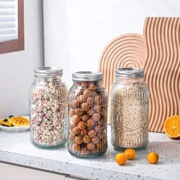Amzcku 64oz vintage Mason Jars with Lids, Wide Mouth 2 Quart Canning Jar Half Gallon, Safe For Storage, Canning, Pickling, Preserving, Fermenting, DIY Crafts & Decor 3 Pack