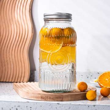 Amzcku 64oz vintage Mason Jars with Lids, Wide Mouth 2 Quart Canning Jar Half Gallon, Safe For Storage, Canning, Pickling, Preserving, Fermenting, DIY Crafts & Decor 3 Pack