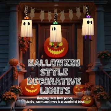 Halloween Decorations Outdoor, Set of 3 Hanging Ghosts with Lights for Festive Decor