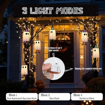 Halloween Hanging Ghost Decor with Lights for Outdoor Fun