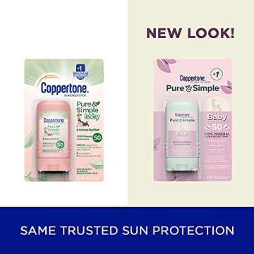 Coppertone Pure and Simple Baby SPF 50 Sunscreen Stick, Zinc Oxide Mineral Sunscreen, Baby Sunscreen Stick, Face Sunscreen, 0.49 Oz