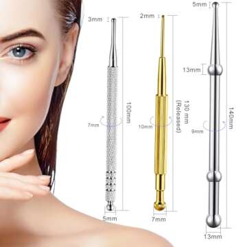 3 Pieces Facial Reflexology Massage Tool Stainless Steel Manual Acupuncture Pen Retractable Acupunct...