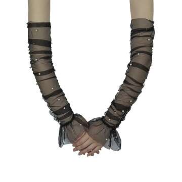 GRYUIRY Women's Long Bridal Wedding Tulle Gloves Mesh Fingerless Gloves Pearl 20s Opera Tea Party Ha...