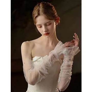 GRYUIRY Women's Long Bridal Wedding Tulle Gloves Mesh Fingerless Gloves Pearl 20s Opera Tea Party Hallowmas Dance Sheer Gloves Black