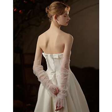 GRYUIRY Women's Long Bridal Wedding Tulle Gloves Mesh Fingerless Gloves Pearl 20s Opera Tea Party Hallowmas Dance Sheer Gloves Black