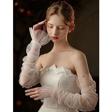 GRYUIRY Women's Long Bridal Wedding Tulle Gloves Mesh Fingerless Gloves Pearl 20s Opera Tea Party Hallowmas Dance Sheer Gloves Black