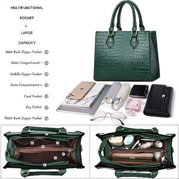 CHICAROUSAL Crossbody Purses and Handbags for Women PU Leather Tote Top Handle Satchel Shoulder Bags (DK Green Stw)