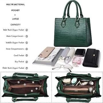 CHICAROUSAL Crossbody Purses and Handbags for Women PU Leather Tote Top Handle Satchel Shoulder Bags (DK Green Stw)