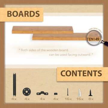 Industrial Pipe Wood Wall Shelf - 24" Real Wooden Shelving w/ Special Walnut Color - Modern Interior Decor Floating Shelves w/ Iron Pipe Brackets - Rustic Farmhouse Style Bookshelf by TEN49 - Set of 2