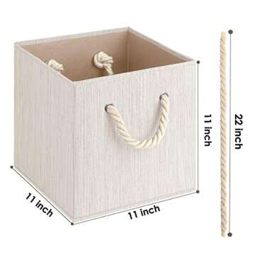 TomCare Storage Cubes Foldable Cube Storage Bins Organizer 4-Pack Fabric Storage Baskets for Organizing with Durable Rope Handles Closet Boxes Cloth Storage Organizer for Shelves Bedroom Toys Beige