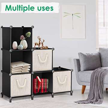 TomCare Storage Cubes Foldable Cube Storage Bins Organizer 4-Pack Fabric Storage Baskets for Organizing with Durable Rope Handles Closet Boxes Cloth Storage Organizer for Shelves Bedroom Toys Beige