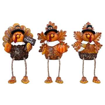 ALLADINBOX Thanksgiving Turkey Tabletop Centerpieces 3 Pcs Resin Pilgrim Turkey Figurines Thanksgivi...