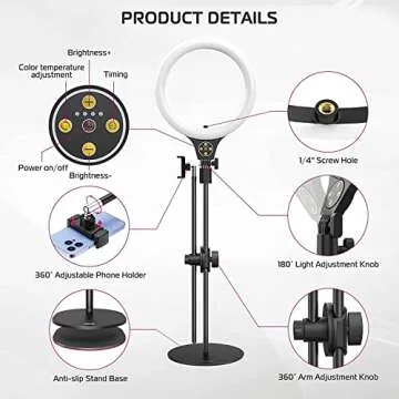 Highly Adjustable Ring Light Stand with 10" Bulb