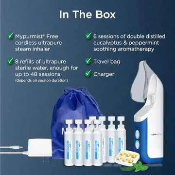 mypurmist Cordless Ultrapure Steam Inhaler - Handheld Steamer, Vaporizer & Humidifier for Sinus Relief, Nasal Congestion, Cold & Cough, & Vocal Care for Singers (Includes Hands-Free Holder)