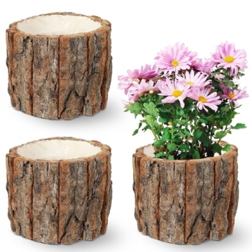 YARNOW 3 Pcs Wooden Flower Pot Bark Bucket Planter Rustic Flower Planter Plant Vase Container Flower...