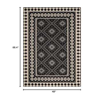 SAFAVIEH Veranda Collection Accent Rug - 4' x 5'7", Black & Creme, Boho Design, Non-Shedding & Easy ...