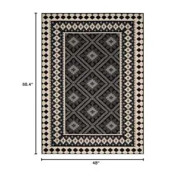 SAFAVIEH Veranda Collection Accent Rug - 4' x 5'7", Black & Creme, Boho Design, Non-Shedding & Easy ...