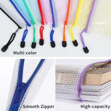 JPSOR 16pcs 8 Size Mesh Zipper Pouch for Organization, Waterproof Colored PVC Travel Zipper Clear Multipurpose Document Bags for School Office Home Cosmetics Storage Toys Puzzle