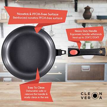 Cleverona Nonstick 10.25 inch Frying Pan Skillet with Detachable Handle
