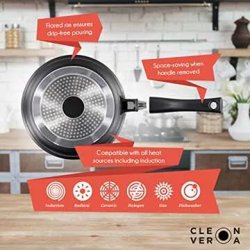 Cleverona Nonstick 10.25 inch Frying Pan Skillet with Detachable Handle