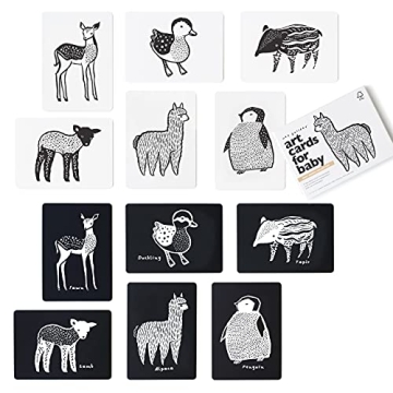 Wee Gallery Black and White Animal Art Cards for Babies, Durable High Contrast Vision Cards, Brain D...