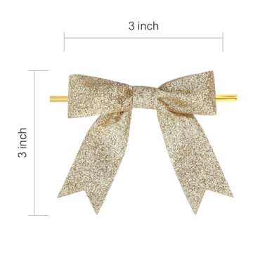 Meseey 30 Pieces 3 Inch Premade Metallic Gold Glitter Christmas Bows for Gift Wrapping and Parties