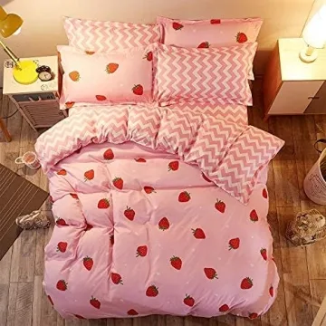 LAMEJOR Strawberry Duvet Cover Set for Queen Size