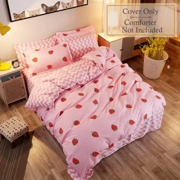 LAMEJOR Strawberry Duvet Cover Set for Queen Size