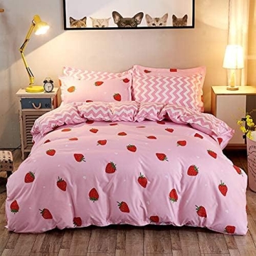 LAMEJOR Strawberry Duvet Cover Set for Queen Size