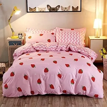 LAMEJOR Strawberry Duvet Cover Set for Queen Size